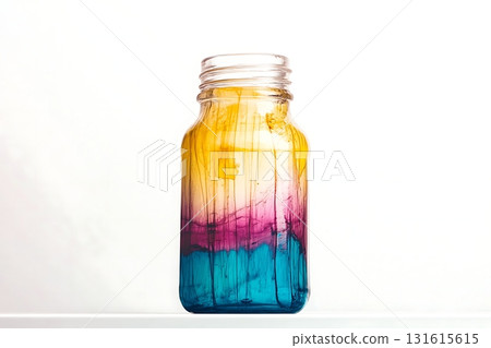 Colorful Swirls of Liquid in a Glass Jar on White Background with Artistic Vibes 131615615