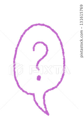 Crayon contour question balloon forms a speech bubble. Chat and talk icon for conversation or message. Hand drawn purple style, modern look, perfect for communication, post or web media template. Crayon contour question balloon forms a speech bubble. Chat and talk icon for conversation or message. Hand drawn purple style, modern look, perfect for communication, post or web media template. 131615769