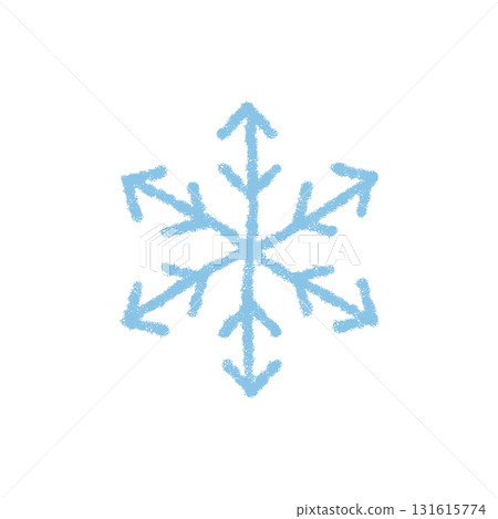 Chalk snowflake symbol in blue color as classic winter and cold icon. Frosty decoration, icy element for christmas or freeze theme, with snow flake style drawn in simple, bold outline. 131615774