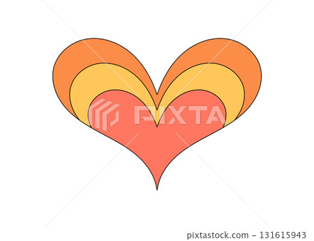 Groovy retro heart in orange and yellow tones with pop symbol style. Playful groovy element adds love flair, ideal as trendy sticker or graphic for modern y2k or nostalgic design concepts. Groovy retro heart in orange and yellow tones with pop symbol style. Playful groovy element adds love flair, ideal as trendy sticker or graphic for modern y2k or nostalgic design concepts. 131615943