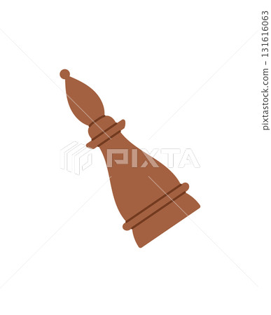 Flat chess bishop sticker in graphic style. Chess game piece for strategy and board tournaments. Wooden tone, fun tabletop boardgame activity, iconic player design. 131616063