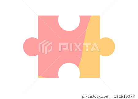 Colorful flat jigsaw puzzle piece silhouette. Bright and simple puzzle design for boardgame or table play. Fun toy for kids and entertainment activity, ideal playful colorful themes. 131616077