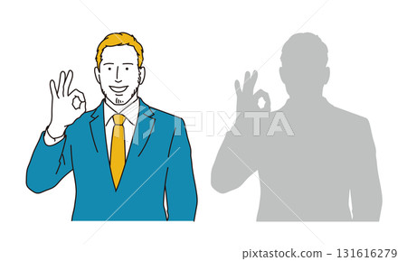 Illustration material of a Western businessman making an OK sign 131616279