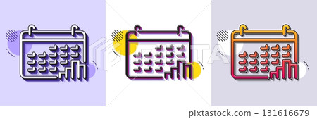 Calendar graph line icon. Halftone dotted pattern. Gradient icon with grain shadow. Column chart sign. Growth diagram symbol. Line calendar graph icon. Various designs. Vector Calendar graph line icon. Halftone dotted pattern. Gradient icon with grain shadow. Column chart sign. Growth diagram symbol. Line calendar graph icon. Various designs. Vector 131616679