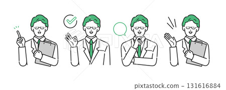 Illustration material [Nursing care image]: Male doctor in various poses, simple touch 131616884