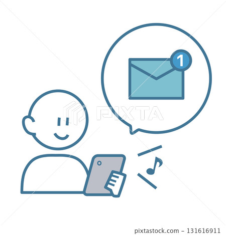 Illustration of a person receiving an email notification 131616911