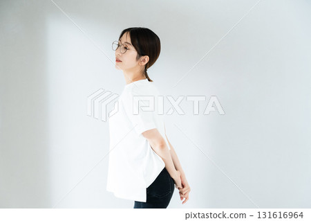 Portrait of a woman in a T-shirt 131616964