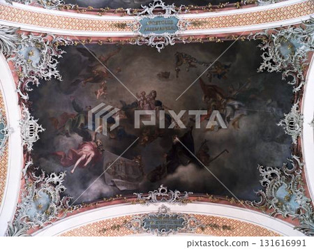 Ceiling mural depicting mythological scenes in a historic building Ceiling mural depicting mythological scenes in a historic building 131616991