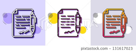 Agreement document line icon. Halftone dotted pattern. Gradient icon with grain shadow. Contract file signature sign. Office note symbol. Line agreement document icon. Various designs. Vector Agreement document line icon. Halftone dotted pattern. Gradient icon with grain shadow. Contract file signature sign. Office note symbol. Line agreement document icon. Various designs. Vector 131617023