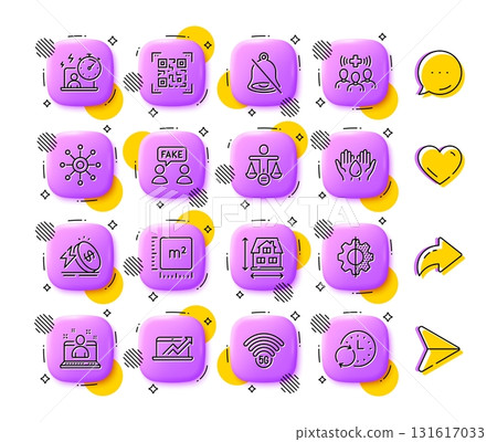Medical staff, Timer and Ethics line icons. App 3d buttons. Social media comment, share, like icons. Pack of Safe water, House dimension, Mute icon. Vector 131617033