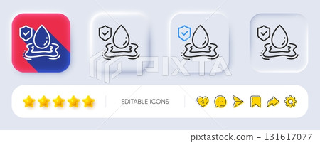 Flood insurance line icon. Neumorphic, Flat shadow, 3d buttons. Flooding risk coverage sign. Water drop protection symbol. Line flood insurance icon. Social media icons. Vector 131617077