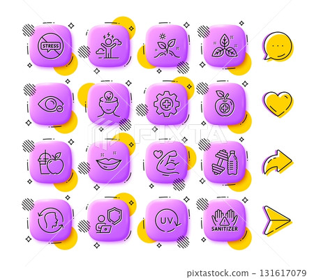 Medical food, Strong arm and Fair trade line icons. App 3d buttons. Social media comment, share, like icons. Pack of Shield, Medicine, Mental health icon. Vector Medical food, Strong arm and Fair trade line icons. App 3d buttons. Social media comment, share, like icons. Pack of Shield, Medicine, Mental health icon. Vector 131617079