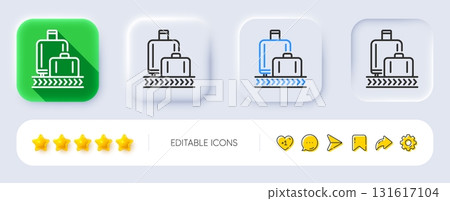 Airport baggage reclaim line icon. Neumorphic, Flat shadow, 3d buttons. Airplane luggage lane sign. Flight checked bag symbol. Line baggage reclaim icon. Social media icons. Vector Airport baggage reclaim line icon. Neumorphic, Flat shadow, 3d buttons. Airplane luggage lane sign. Flight checked bag symbol. Line baggage reclaim icon. Social media icons. Vector 131617104
