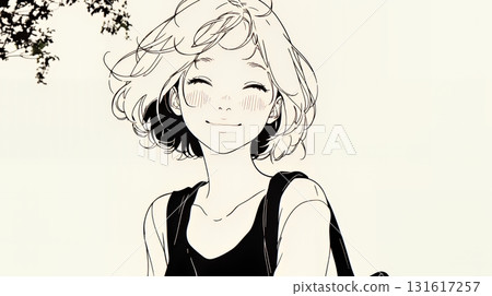 A young woman smiling "Ufufu" (simple colors) A young woman smiling "Ufufu" (simple colors) 131617257