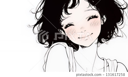 年輕女子微笑著「Ufufu」（簡單的顏色） 131617258