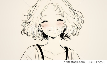 A young woman smiling "Ufufu" (simple colors) A young woman smiling "Ufufu" (simple colors) 131617259