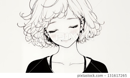 年輕女子微笑著「Ufufu」（簡單的顏色） 131617265