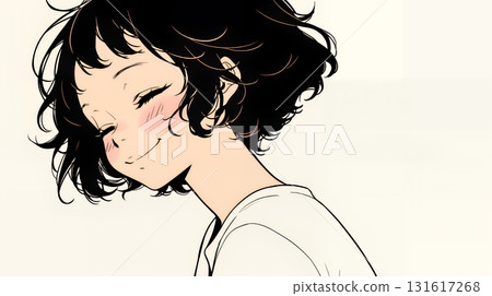 年輕女子微笑著「Ufufu」（簡單的顏色） 131617268