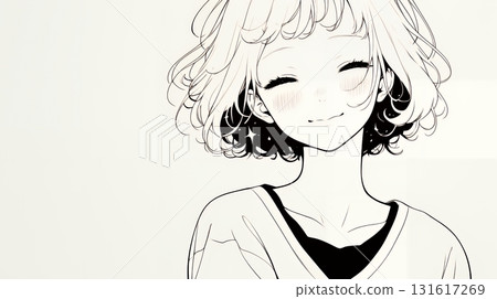 年輕女子微笑著「Ufufu」（簡單的顏色） 131617269