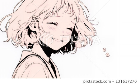 年輕女子微笑著「Ufufu」（簡單的顏色） 131617270
