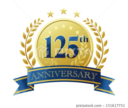 125th anniversary icon. Blue ribbon and medal with decorative frame. 125th anniversary icon. Blue ribbon and medal with decorative frame. 131617731