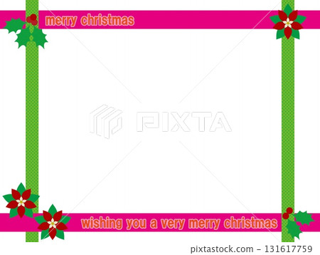 聖誕快樂框架，白色背景，一品紅，冬青，圓點 131617759