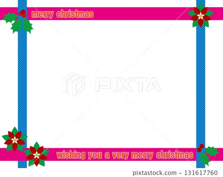 聖誕快樂框架，白色背景，一品紅，冬青，圓點 131617760