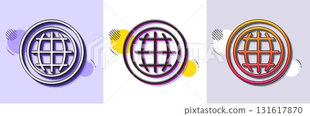 Globe line icon. Halftone dotted pattern. Gradient icon with grain shadow. World or Earth sign. Global Internet symbol. Line globe icon. Various designs. Vector 131617870