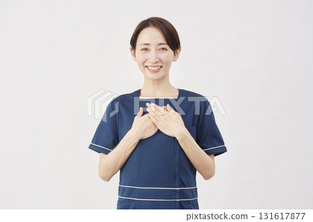 Female beauty nurse feeling relieved white background Female beauty nurse feeling relieved white background 131617877