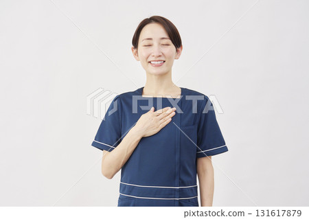 Female beauty nurse feeling relieved white background Female beauty nurse feeling relieved white background 131617879