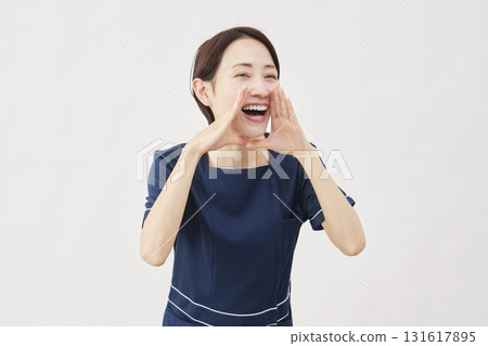 Female beauty nurse talking white background Female beauty nurse talking white background 131617895