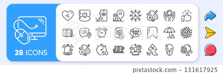 Voicemail, Augmented reality and Risk management line icons. Interest rate, AI generate, Inflation icons. Pack of Quick tips, Vitamin u, Reminder icon. Vector 131617925