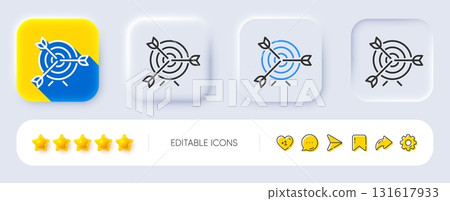 Target line icon. Neumorphic, Flat shadow, 3d buttons. Marketing targeting strategy symbol. Aim with arrows sign. Line target icon. Social media icons. Vector Target line icon. Neumorphic, Flat shadow, 3d buttons. Marketing targeting strategy symbol. Aim with arrows sign. Line target icon. Social media icons. Vector 131617933