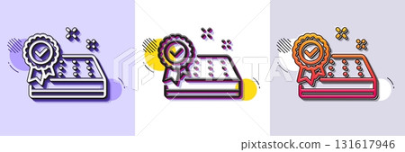 Mattress guarantee line icon. Halftone dotted pattern. Gradient icon with grain shadow. Tested orthopedic pad sign. Breathable sleep bed symbol. Line mattress guarantee icon. Various designs. Vector 131617946