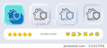 Home insurance line icon. Neumorphic, Flat shadow, 3d buttons. House protect sign. Property defense symbol. Line home insurance icon. Social media icons. Vector Home insurance line icon. Neumorphic, Flat shadow, 3d buttons. House protect sign. Property defense symbol. Line home insurance icon. Social media icons. Vector 131617956