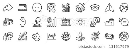 Heart, Clock and Laptop line icons pack. Share, Message, Paper plane icons. Refresh mail, Smartwatch, Target purpose web icon. Kpi, Water care, Coronavirus statistics pictogram. Vector Heart, Clock and Laptop line icons pack. Share, Message, Paper plane icons. Refresh mail, Smartwatch, Target purpose web icon. Kpi, Water care, Coronavirus statistics pictogram. Vector 131617979