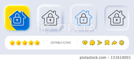 Lock line icon. Neumorphic, Flat shadow, 3d buttons. Home protection sign. House padlock symbol. Line lock icon. Social media icons. Vector Lock line icon. Neumorphic, Flat shadow, 3d buttons. Home protection sign. House padlock symbol. Line lock icon. Social media icons. Vector 131618001