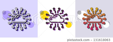 Cloud computing network line icon. Halftone dotted pattern. Gradient icon with grain shadow. Internet data storage sign. File hosting technology symbol. Line cloud network icon. Vector 131618063