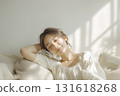 Woman sleeping on the sofa, portrait 131618268