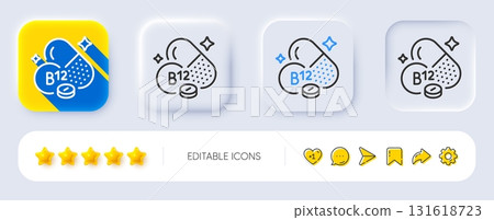 Vitamin B12 line icon. Neumorphic, Flat shadow, 3d buttons. Cobalamin food nutrient sign. Capsule or pill supplement symbol. Line cobalamin vitamin icon. Social media icons. Vector Vitamin B12 line icon. Neumorphic, Flat shadow, 3d buttons. Cobalamin food nutrient sign. Capsule or pill supplement symbol. Line cobalamin vitamin icon. Social media icons. Vector 131618723
