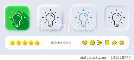 Light Bulb line icon. Neumorphic, Flat shadow, 3d buttons. Lamp sign. Idea, Solution or Thinking symbol. Line light bulb icon. Social media icons. Vector 131618745