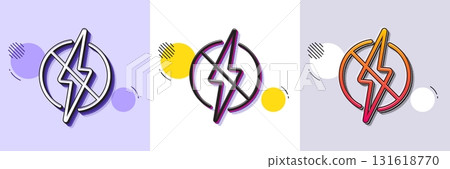Antistatic line icon. Halftone dotted pattern. Gradient icon with grain shadow. Lightning bolt sign. Static energy symbol. Line antistatic icon. Various designs. Vector 131618770