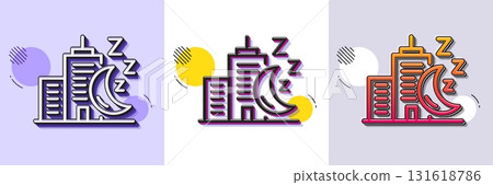 Night city line icon. Halftone dotted pattern. Gradient icon with grain shadow. Skyscraper sleep sign. Building with moon symbol. Line night city icon. Various designs. Vector Night city line icon. Halftone dotted pattern. Gradient icon with grain shadow. Skyscraper sleep sign. Building with moon symbol. Line night city icon. Various designs. Vector 131618786