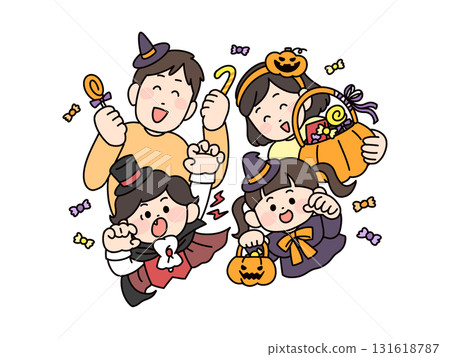 父母與孩子們一起享受萬聖節 131618787