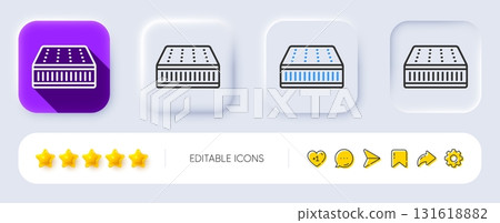 Mattress line icon. Neumorphic, Flat shadow, 3d buttons. Orthopedic pad sign. Breathable sleep bed symbol. Line mattress icon. Social media icons. Vector 131618882