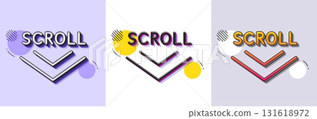 Scroll down arrow line icon. Halftone dotted pattern. Gradient icon with grain shadow. Scrolling screen sign. Swipe page. Line scroll down icon. Various designs. Vector Scroll down arrow line icon. Halftone dotted pattern. Gradient icon with grain shadow. Scrolling screen sign. Swipe page. Line scroll down icon. Various designs. Vector 131618972