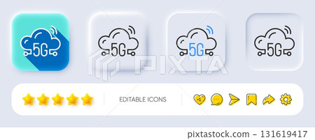 5g cloud computing line icon. Neumorphic, Flat shadow, 3d buttons. Wireless technology sign. Mobile wifi internet symbol. Line 5g cloud icon. Social media icons. Vector 131619417