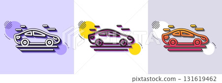 Car transport line icon. Halftone dotted pattern. Gradient icon with grain shadow. Transportation vehicle sign. Driving symbol. Line car icon. Various designs. Vector 131619462