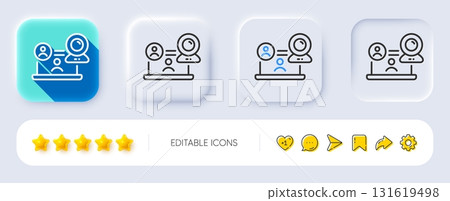 Video conference line icon. Neumorphic, Flat shadow, 3d buttons. Online training sign. Web camera symbol. Line video conference icon. Social media icons. Vector Video conference line icon. Neumorphic, Flat shadow, 3d buttons. Online training sign. Web camera symbol. Line video conference icon. Social media icons. Vector 131619498