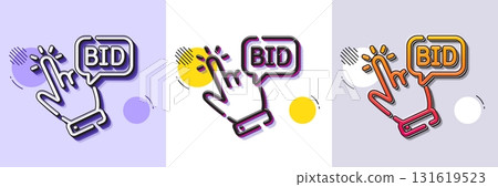 Bid offer line icon. Halftone dotted pattern. Gradient icon with grain shadow. Auction sign. Raise the price up symbol. Line bid offer icon. Various designs. Vector Bid offer line icon. Halftone dotted pattern. Gradient icon with grain shadow. Auction sign. Raise the price up symbol. Line bid offer icon. Various designs. Vector 131619523